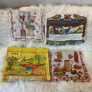 Bundle/Lot of 4 Vintage Artistic Linen & Cotton Dish Kitchen Towels